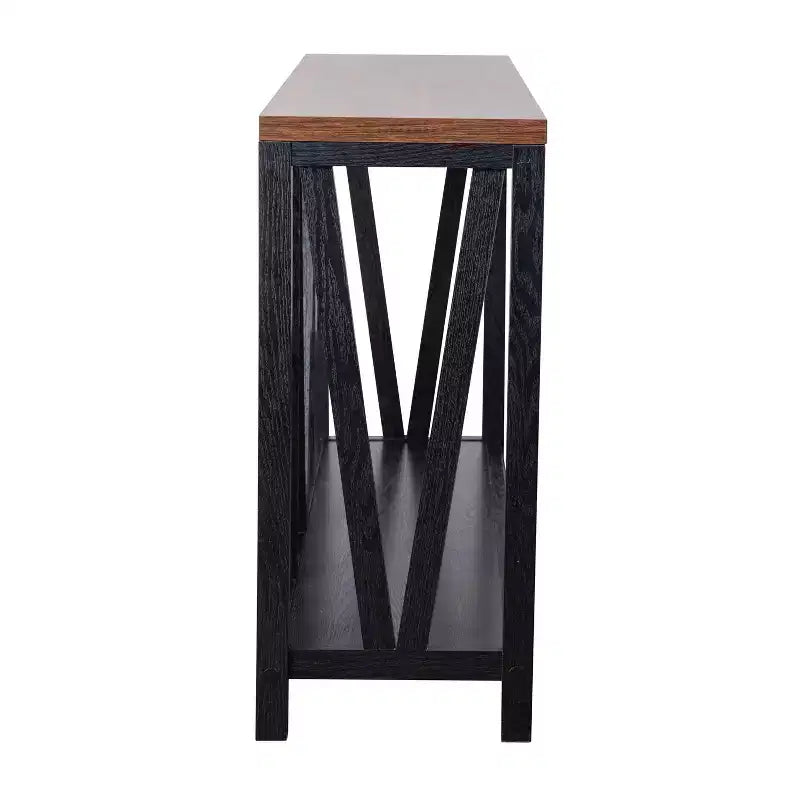 Merrick Lane Table console moderne en bois composite style ferme avec entretoises en bois et étagère inférieure