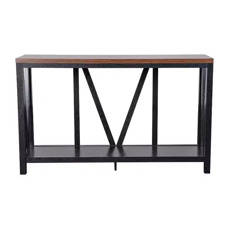 Merrick Lane Table console moderne en bois composite style ferme avec entretoises en bois et étagère inférieure