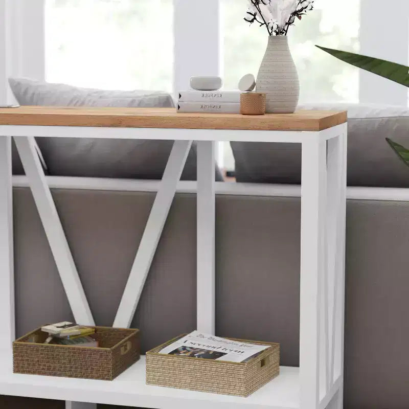 Merrick Lane Table console moderne en bois composite style ferme avec entretoises en bois et étagère inférieure