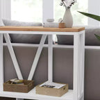 Merrick Lane Table console moderne en bois composite style ferme avec entretoises en bois et étagère inférieure