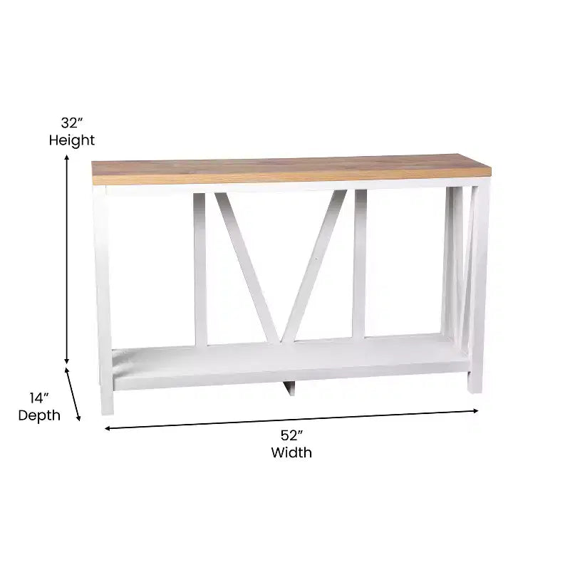 Merrick Lane Table console moderne en bois composite style ferme avec entretoises en bois et étagère inférieure