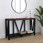 Merrick Lane Table console moderne en bois composite style ferme avec entretoises en bois et étagère inférieure