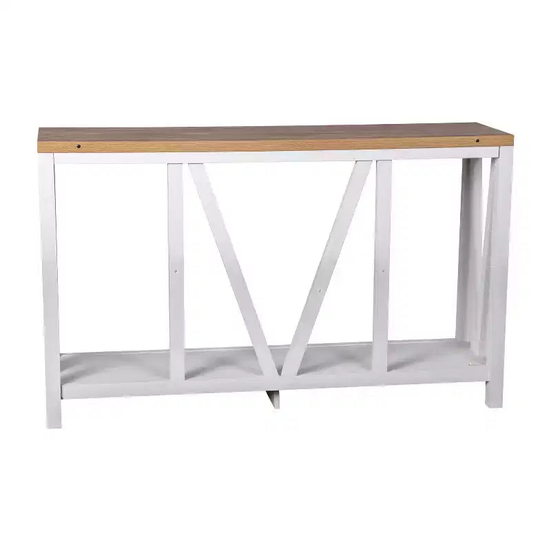 Merrick Lane Table console moderne en bois composite style ferme avec entretoises en bois et étagère inférieure