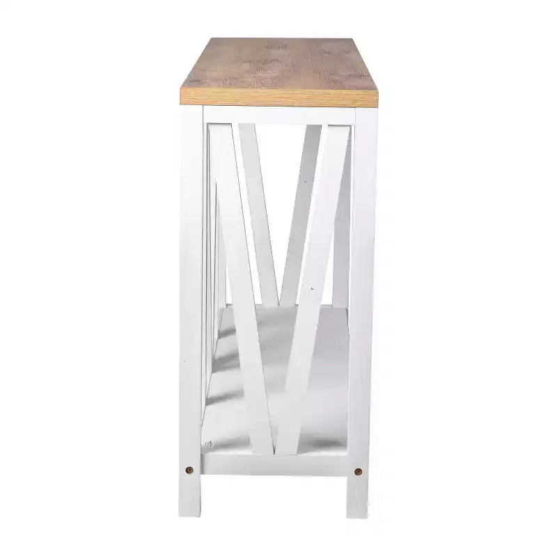 Merrick Lane Table console moderne en bois composite style ferme avec entretoises en bois et étagère inférieure