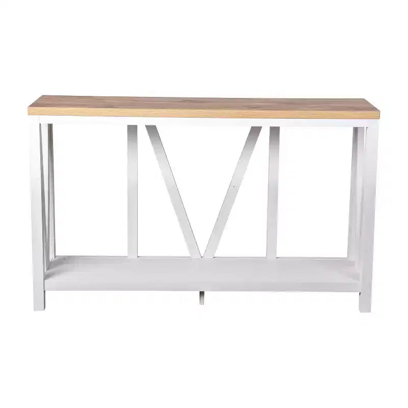 Merrick Lane Table console moderne en bois composite style ferme avec entretoises en bois et étagère inférieure