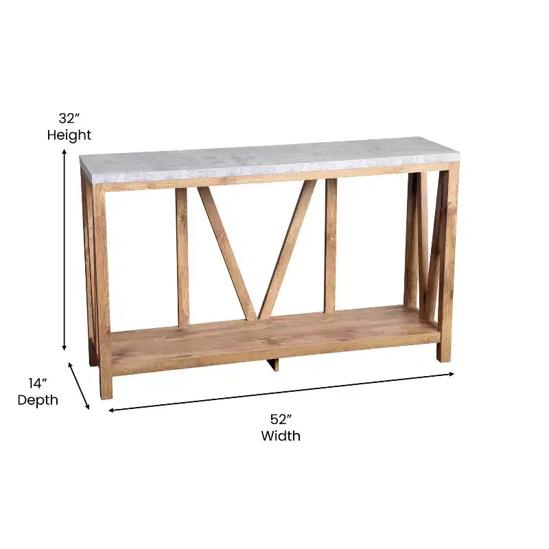 Merrick Lane Table console moderne en bois composite style ferme avec entretoises en bois et étagère inférieure