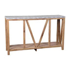 Merrick Lane Table console moderne en bois composite style ferme avec entretoises en bois et étagère inférieure