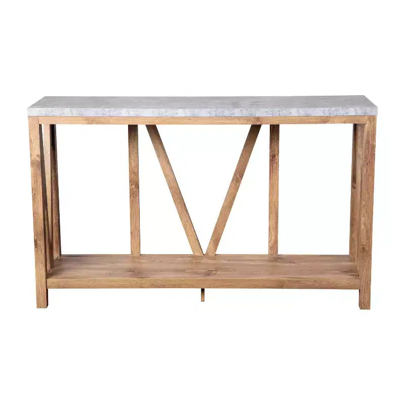 Merrick Lane Table console moderne en bois composite style ferme avec entretoises en bois et étagère inférieure