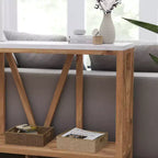 Merrick Lane Table console moderne en bois composite style ferme avec entretoises en bois et étagère inférieure