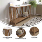 Merrick Lane Table console moderne en bois composite style ferme avec entretoises en bois et étagère inférieure
