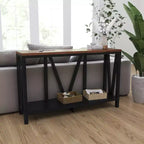Merrick Lane Table console moderne en bois composite style ferme avec entretoises en bois et étagère inférieure