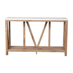 Merrick Lane Table console moderne en bois composite style ferme avec entretoises en bois et étagère inférieure