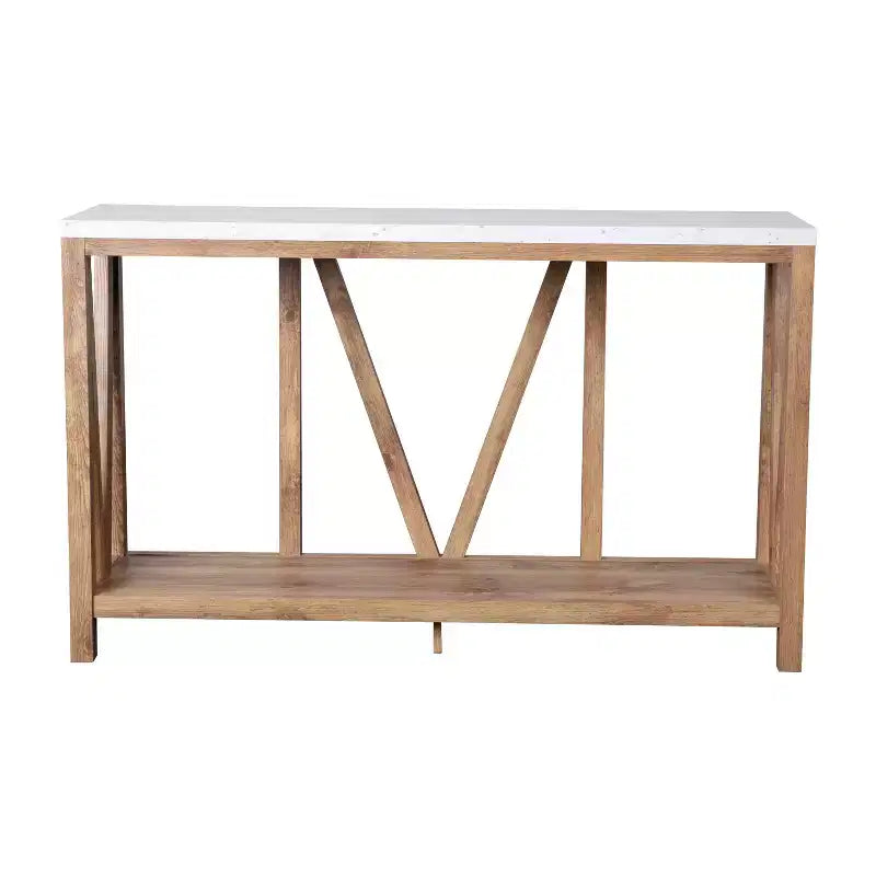 Merrick Lane Table console moderne en bois composite style ferme avec entretoises en bois et étagère inférieure