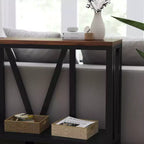 Merrick Lane Table console moderne en bois composite style ferme avec entretoises en bois et étagère inférieure