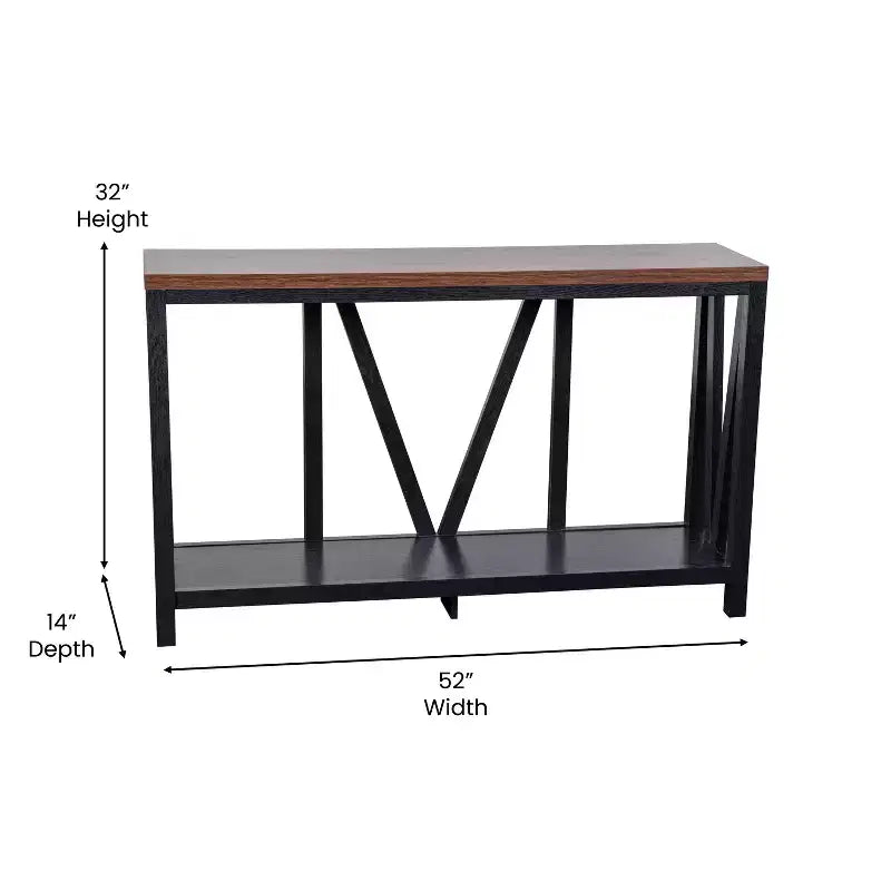 Merrick Lane Table console moderne en bois composite style ferme avec entretoises en bois et étagère inférieure