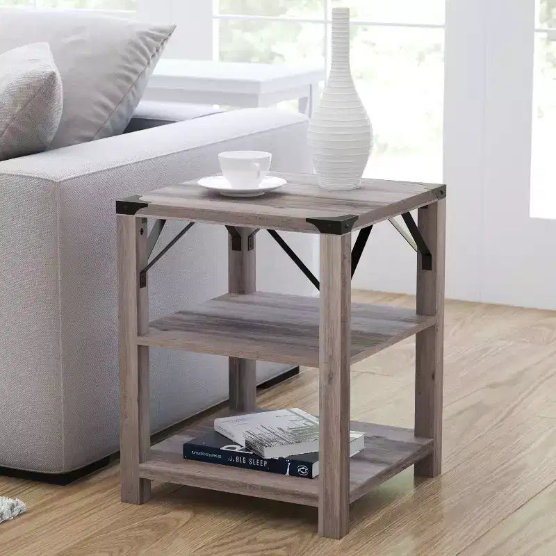 Table d'appoint Merrick Lane moderne style « ferme » en bois composite avec deux étagères et accents en acier thermolaqué