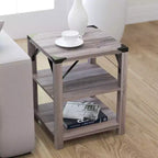 Table d'appoint Merrick Lane moderne style « ferme » en bois composite avec deux étagères et accents en acier thermolaqué