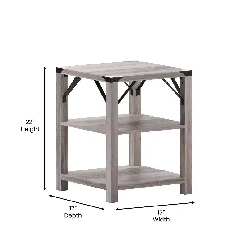 Table d'appoint Merrick Lane moderne style « ferme » en bois composite avec deux étagères et accents en acier thermolaqué