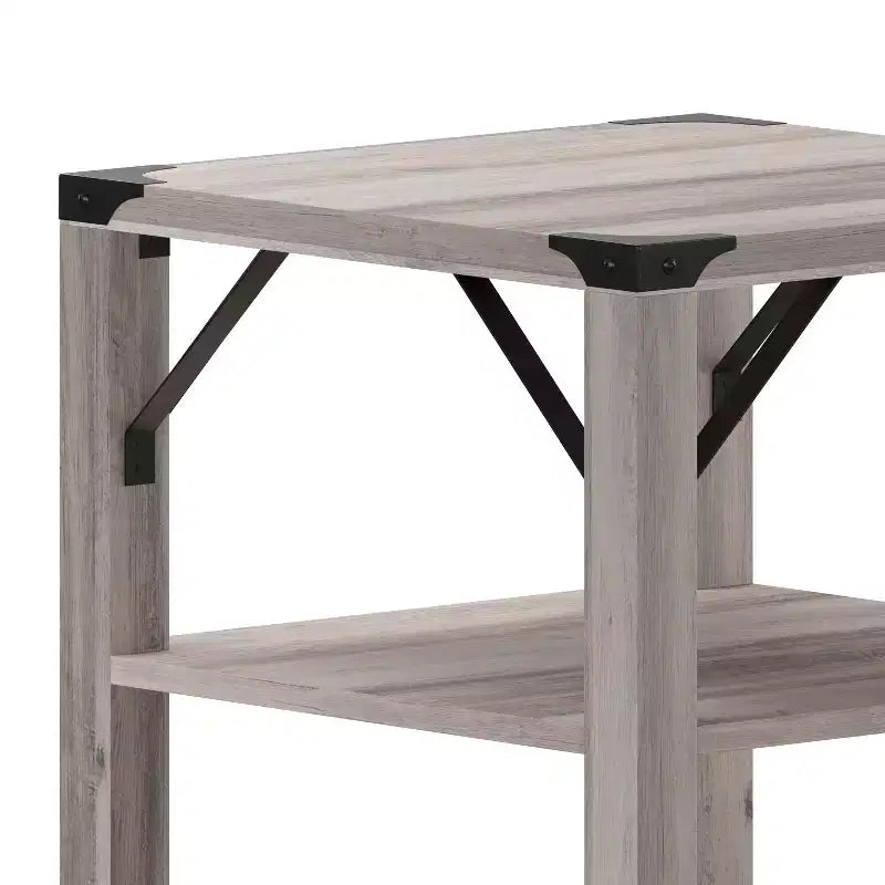 Table d'appoint Merrick Lane moderne style « ferme » en bois composite avec deux étagères et accents en acier thermolaqué