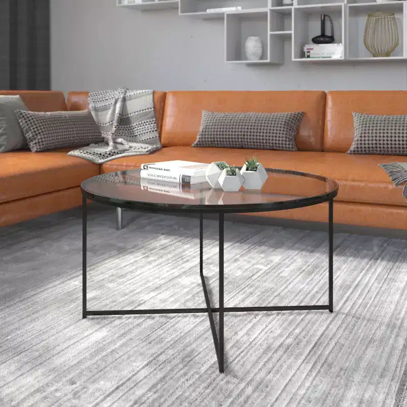 Table basse Emma et Oliver Glass Living Room avec cadre en métal entrecroisé