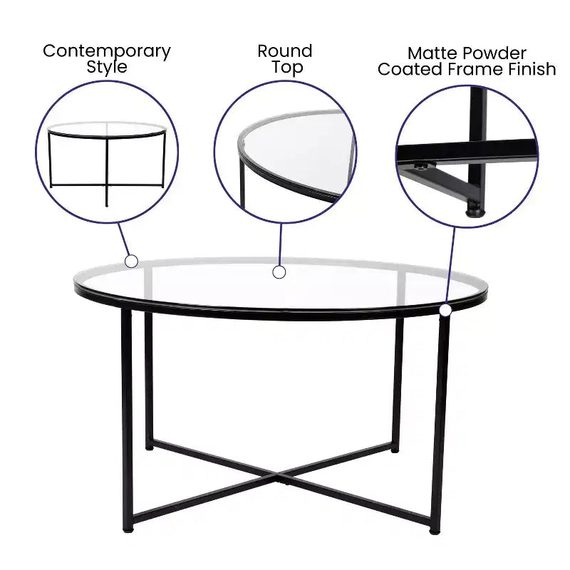 Table basse Emma et Oliver Glass Living Room avec cadre en métal entrecroisé