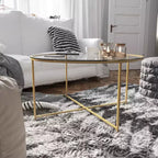 Table basse Emma et Oliver Glass Living Room avec cadre en métal entrecroisé
