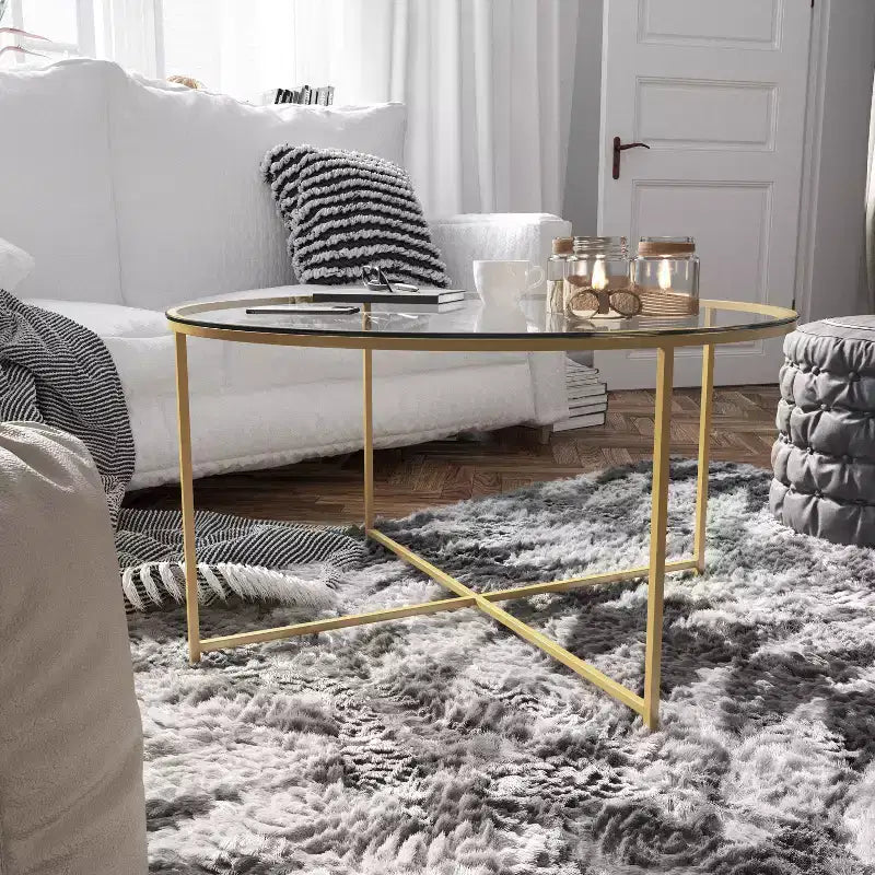 Table basse Emma et Oliver Glass Living Room avec cadre en métal entrecroisé