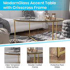 Table basse Emma et Oliver Glass Living Room avec cadre en métal entrecroisé
