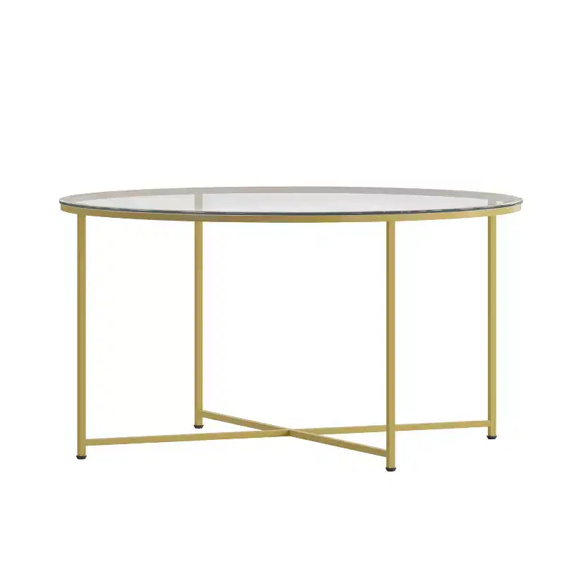 Table basse Emma et Oliver Glass Living Room avec cadre en métal entrecroisé