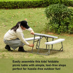 Table de pique-nique pliable blanche pour enfants avec banc, table d'extérieur portable pour enfants, pour le jardin, les activités manuelles, les repas et les jeux