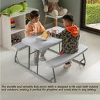 Table de pique-nique pliable blanche pour enfants avec banc, table d'extérieur portable pour enfants, pour le jardin, les activités manuelles, les repas et les jeux