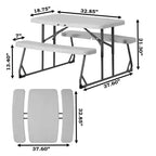 Table de pique-nique pliable blanche pour enfants avec banc, table d'extérieur portable pour enfants, pour le jardin, les activités manuelles, les repas et les jeux