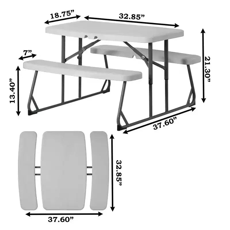 Table de pique-nique pliable blanche pour enfants avec banc, table d'extérieur portable pour enfants, pour le jardin, les activités manuelles, les repas et les jeux