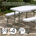 Table de pique-nique pliable blanche pour enfants avec banc, table d'extérieur portable pour enfants, pour le jardin, les activités manuelles, les repas et les jeux