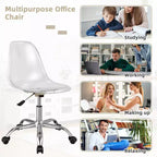 Costway Lot de 2 Chaises de Bureau sans Accoudoirs en Acrylique à Roulettes Chaise de Coiffeuse Pivotante Transparente Réglable