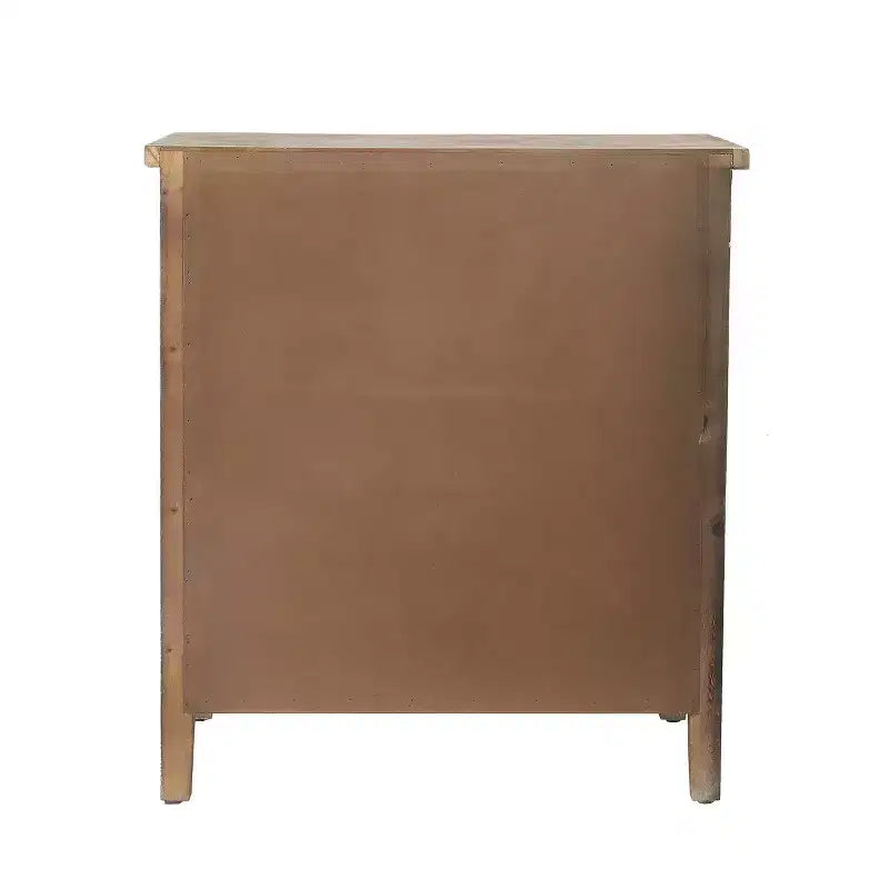 LuxenHome Commode d'appoint 3 tiroirs 71,6 cm (H) x 64 cm (l) en bois naturel avec motifs floraux blancs. Marron