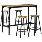 HOMCOM Ensemble 5 Pièces Table de Bar Hauteur Comptoir et Chaises, Table de Bar Rustique avec Tabourets, Table de Cuisine avec 4 Chaises et Plateau en Bois