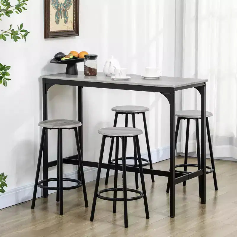 HOMCOM Ensemble 5 Pièces Table de Bar Hauteur Comptoir et Chaises, Table de Bar Rustique avec Tabourets, Table de Cuisine avec 4 Chaises et Plateau en Bois