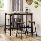 HOMCOM Ensemble 5 Pièces Table de Bar Hauteur Comptoir et Chaises, Table de Bar Rustique avec Tabourets, Table de Cuisine avec 4 Chaises et Plateau en Bois