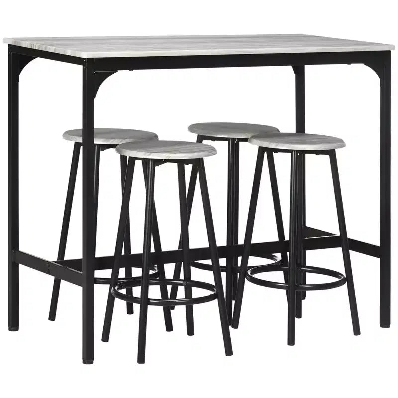 HOMCOM 5-Piece Counter Height Bar Table and Chairs Set, Rustic Bar Table with Stools, Kitchen Table 4 Chair Bar Table with Wooden Top