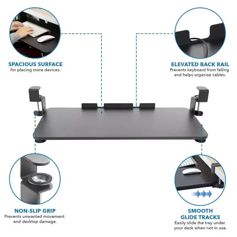 Mount-It! Tiroir coulissant pour clavier sous le bureau | Plateforme coulissante pour clavier et souris sous le bureau | Tiroir rétractable | Aucun assemblage de vis ou de rayures