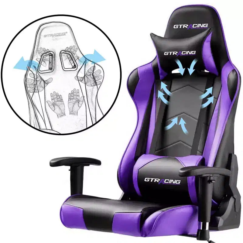 Chaise de Bureau Gaming en Cuir PU avec Appuie-tête et Coussin Lombaire Ajustables - GTRACING