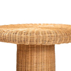 Table d'appoint Avalon Scallop en rotin naturel - Table en osier tressée à la main avec base à jupe, style côtier pour salon ou couloir