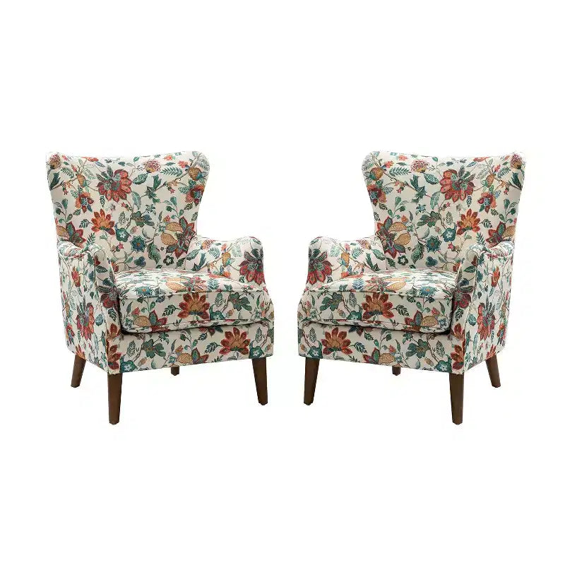 Set of 2 Nikolaus Comfy Living Room Armchair with Floral Fabric Pattern| ART OF LIVING DESIGNS-RED