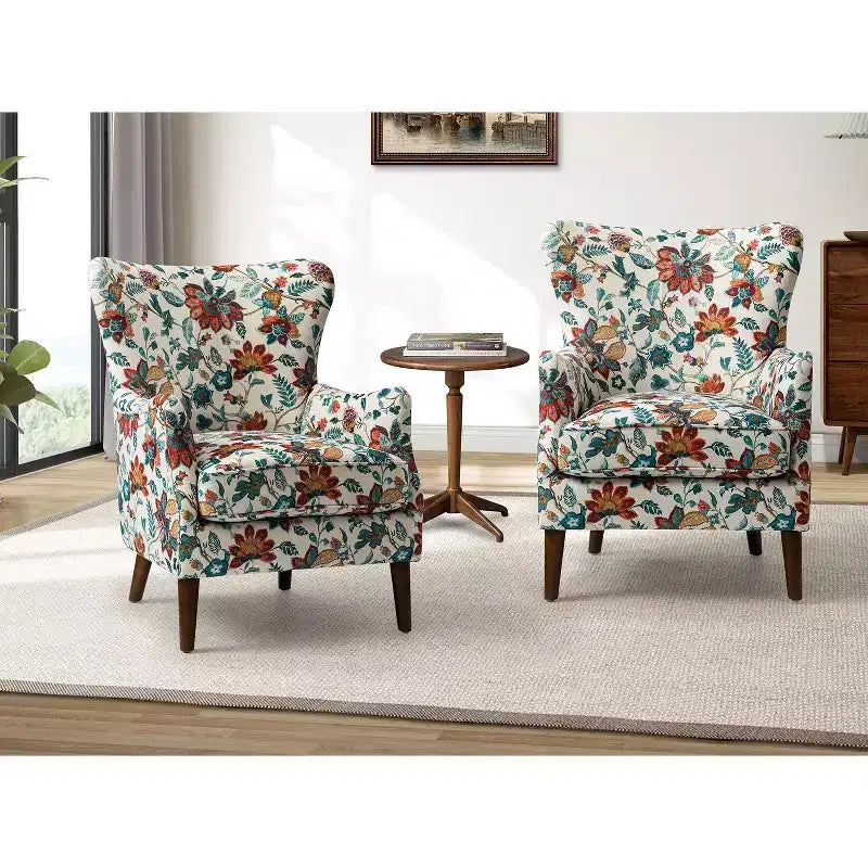 Lot de 2 fauteuils de salon confortables Nikolaus avec motif floral | ART OF LIVING DESIGNS-ROUGE