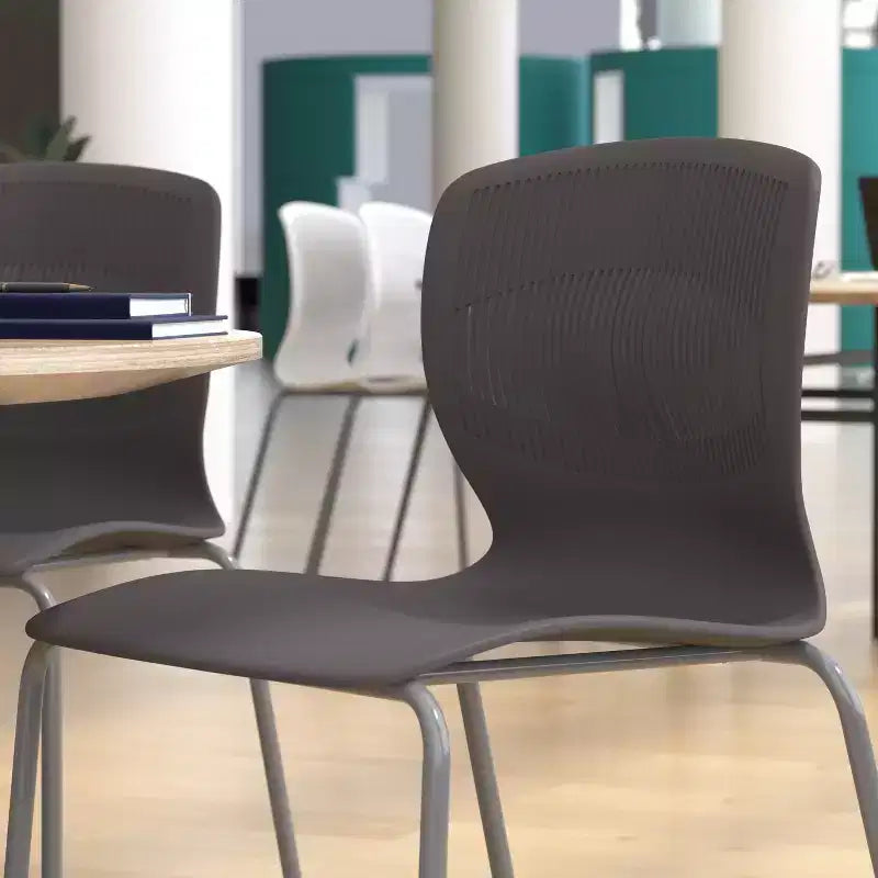 Emma et Oliver Lot de 5 chaises empilables ergonomiques en polypropylène très résistantes avec support lombaire et cadre en acier, capacité de 350 kg