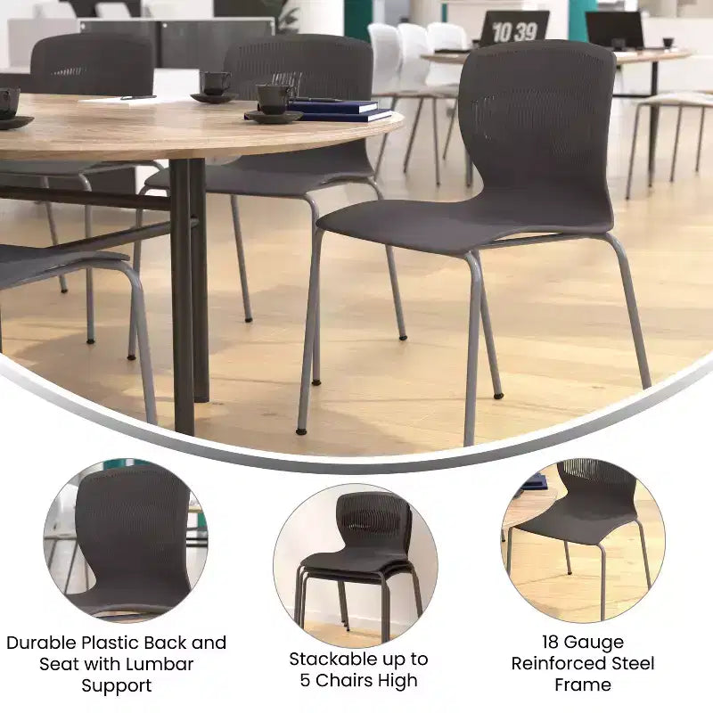 Emma et Oliver Lot de 5 chaises empilables ergonomiques en polypropylène très résistantes avec support lombaire et cadre en acier, capacité de 350 kg