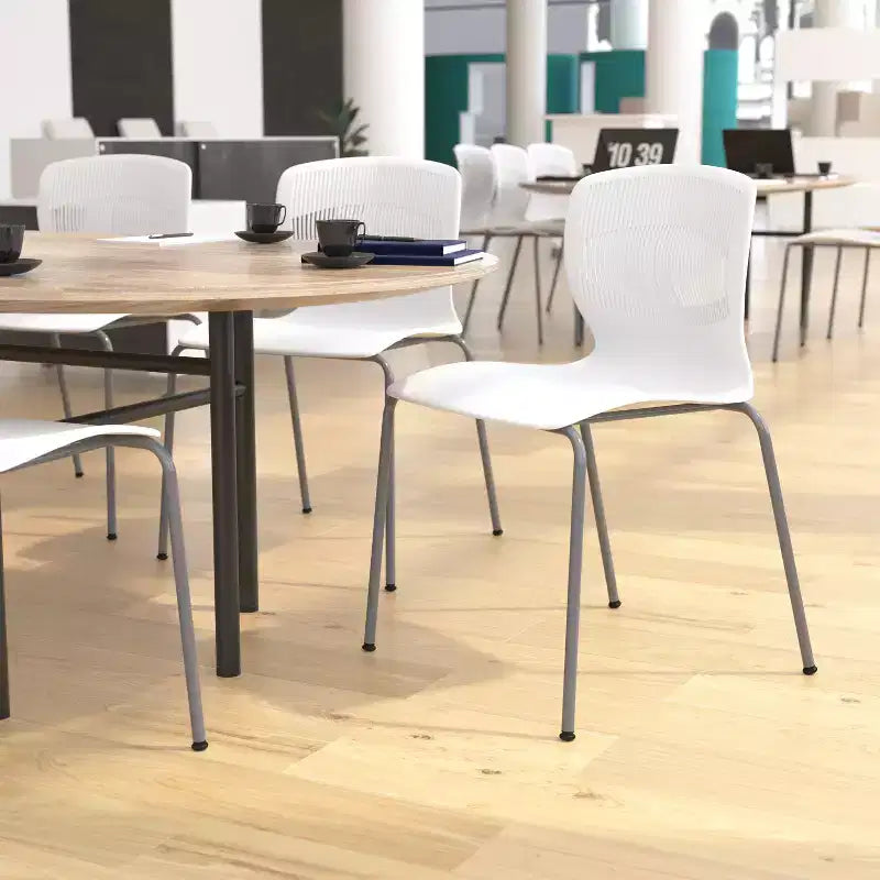Emma et Oliver Lot de 5 chaises empilables ergonomiques en polypropylène très résistantes avec support lombaire et cadre en acier, capacité de 350 kg