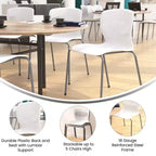 Emma et Oliver Lot de 5 chaises empilables ergonomiques en polypropylène très résistantes avec support lombaire et cadre en acier, capacité de 350 kg
