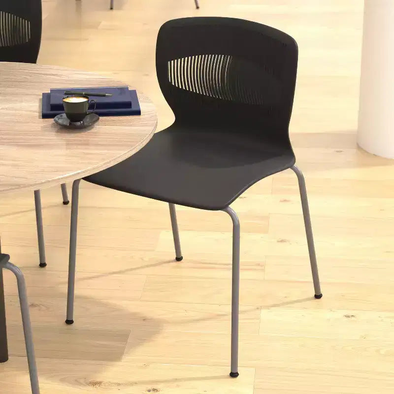 Emma et Oliver Lot de 5 chaises empilables ergonomiques en polypropylène très résistantes avec support lombaire et cadre en acier, capacité de 350 kg
